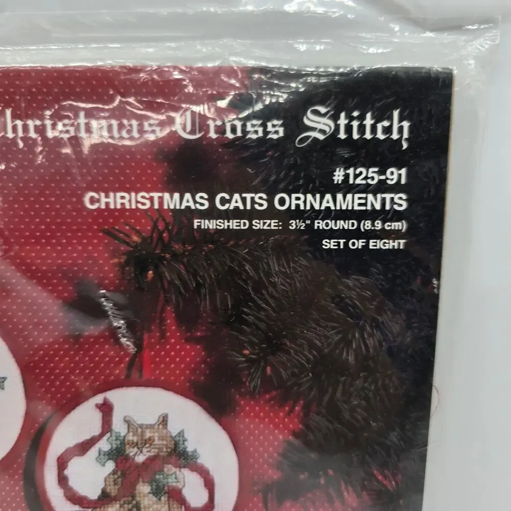 Vintage 1994 Janlynn Christmas Cats Ornaments Cross Stitch Kit #125-91 Catlover